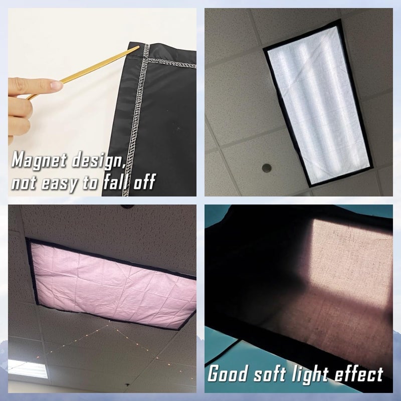 Futuregrace Magnetic Light Cover for Classroom Drop Ceiling,3 Pack 4x2 Ft Fluorescent Light Covers for Office Home Ceiling Light Pure Black Solid Color Lampshade - Image 4